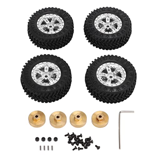 ChengyuWei 4 Stück 55 mm Gummireifen-Felgensätze vorne und hinten, RC-Gummireifen für Axial SCX24 1/24 RC-Auto mit 5-Speichen-Metallfelge (Silber) von ChengyuWei