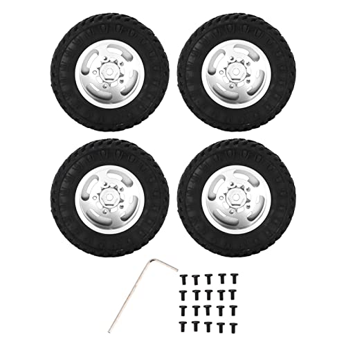 ChengyuWei 4 Stück 55-mm-Sechskantrad mit 5 Speichenfelgen, Sechskant-RC-Reifen undRäder, 5-Speichen-RC-Sechskantnabenfelgen, Gummireifen für AXIAL SCX24 1/24 RC-Auto vorne hinten (Silber) von ChengyuWei