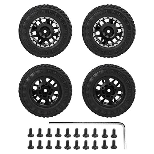 ChengyuWei 4 Stück 55 mm Vorder- und Hinterräder und Reifen, RC-Reifen und Felgen, RC-Car-Reifen für AXIAL SCX24 1/24 RC-Car, Gummireifen und 12-Speichen-Metallfelgen-Set (Schwarz) von ChengyuWei