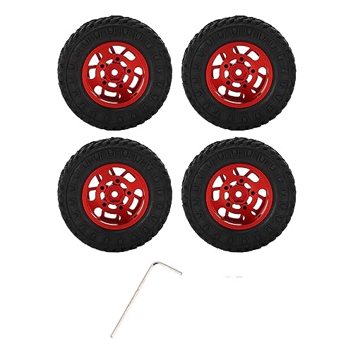 ChengyuWei 4 Stück 7 mm Felgenreifen aus legiertem Metall, Gummireifen, Gummireifen mit Metallfelgen für AXIAL SCX24 1/24 RC Car Upgrade-Zubehör (Rot) von ChengyuWei