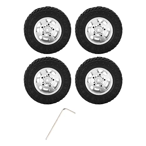 ChengyuWei 4 Stück 7 mm Felgenreifen aus legiertem Metall, Gummireifen, Gummireifen mit Metallfelgen für AXIAL SCX24 1/24 RC Car Upgrade-Zubehör (Silber) von ChengyuWei