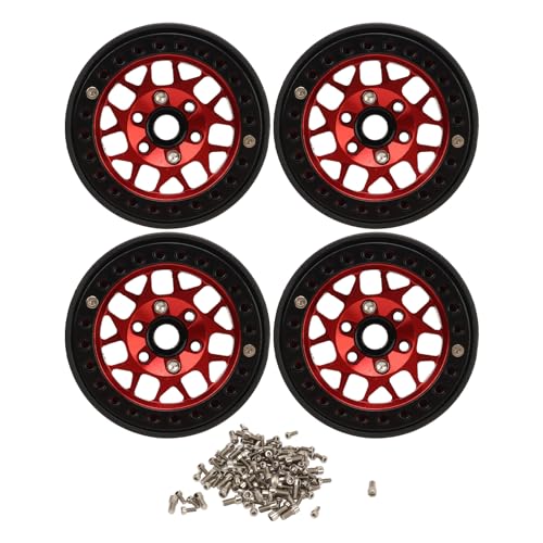 ChengyuWei Aluminium 1,9 Zoll Beadlock Wheels RC Felgensatz Radnabe, RC Felgen, RC Crawler Car, Rc Crawler Felgen Universal Aluminiumlegierung, kompatibel mit SCX10 SCX10 II (Rot) von ChengyuWei