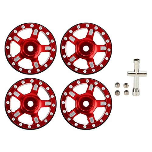 ChengyuWei Beadlock Wheels Aluminium-Beadlock-Felgen, Premium Beadlock-Räder, Aluminium-Beadlock-Räder-Felgen, RC-Car-Nabenset aus Aluminiumlegierung mit Rutschfester M2-Mutter (Rot) von ChengyuWei