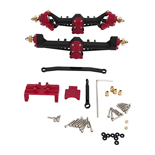 ChengyuWei SCX24-Achsen Kunststoff-Portalachsen-Kit für 1/24 Axial SCX24, Montagesatz für erhöhte Vorder- und Hinterachsen mit Servohalterungs-Servoarm (Schwarz Rot) von ChengyuWei