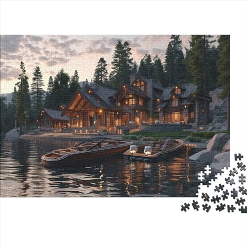 Lakeside Lodge Puzzle Farbenfrohes 500 Teile Impossible Puzzle Schwieriges Puzzle Lustiges Kunstpuzzle Puzzle-Geschenk Hübsche Hütte Für Die Ganze Familie von ChengzeTCo