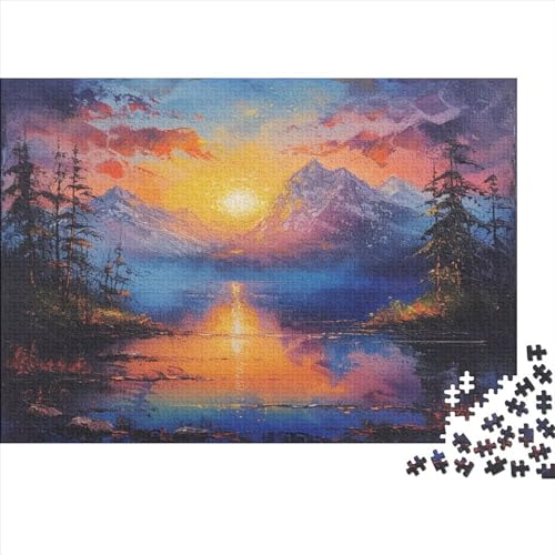 Landschaftsmalerei Puzzle Farbenfrohes 300 Teile Impossible Puzzle Herausforderung Puzzle Lustiges Kunstpuzzle Lernspiel Geschenk Lakeside Lodge Für Erwachsene Teenager von ChengzeTCo