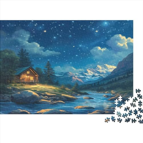 Landschaftsmalerei Puzzle Farbenfrohes 300 Teile Impossible Puzzle Herausforderung Puzzle Rahmen Puzzle Geschicklichkeitsspiel Lakeside Lodge Für Erwachsene Teenager von ChengzeTCo