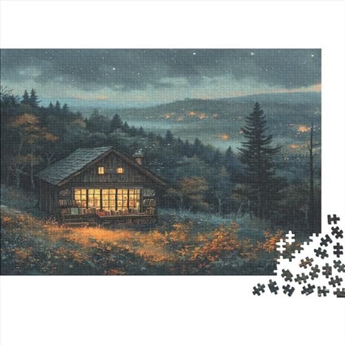 Landschaftsmalerei Puzzle Farbenfrohes 300 Teile Impossible Puzzle Herausforderung Puzzle Rahmen Puzzle Puzzle-Geschenk Lakeside Lodge Für Die Ganze Familie von ChengzeTCo