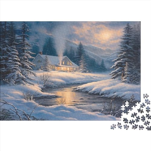 Landschaftsmalerei Puzzle Farbenfrohes 500 Teile Impossible Puzzle Herausforderndes Puzzle Rahmen Puzzle Puzzle-Geschenk Lakeside Lodge Für Die Ganze Familie von ChengzeTCo