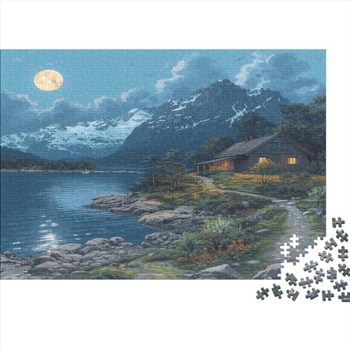 Landschaftsmalerei Puzzle Farbenfrohes 500 Teile Impossible Puzzle Schwieriges Puzzle Rahmen Puzzle Geschicklichkeitsspiel Lakeside Lodge Für Erwachsene Teenager von ChengzeTCo