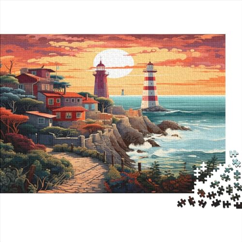 Leuchtturm an der Küstes Puzzle Farbenfrohes 500 Teile Impossible Puzzle Herausforderndes Puzzle Rahmen Puzzle Geschicklichkeitsspiel Für Erwachsene Teenager von ChengzeTCo