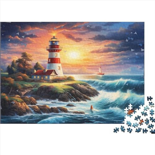 Leuchtturm an der Küstes Puzzle Farbenfrohes 500 Teile Impossible Puzzle Herausforderung Puzzle Lustiges Kunstpuzzle Puzzle-Geschenk Für Die Ganze Familie von ChengzeTCo