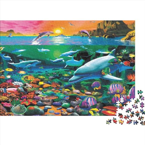 Meeresleben Puzzle Farbenfrohes 1000 Teile Impossible Puzzle Herausforderndes Puzzle Rahmen Puzzle Geschicklichkeitsspiel Delphine Für Erwachsene Teenager 1000pcs (75x50cm) von ChengzeTCo