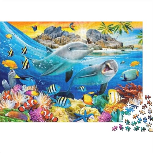 Meeresleben Puzzle Farbenfrohes 1000 Teile Impossible Puzzle Herausforderndes Puzzle Rahmen Puzzle Lernspiel Geschenk Delphine Für Die Ganze Familie 1000pcs (75x50cm) von ChengzeTCo