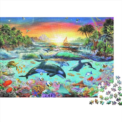 Meeresleben Puzzle Farbenfrohes 1000 Teile Impossible Puzzle Schwieriges Puzzle Rahmen Puzzle Geschicklichkeitsspiel Delphine Für Erwachsene Teenager 1000pcs (75x50cm) von ChengzeTCo