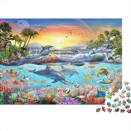 Meeresleben Puzzle Farbenfrohes 300 Teile Impossible Puzzle Herausforderung Puzzle Lustiges Kunstpuzzle Geschicklichkeitsspiel Delphine Erwachsene-Puzzle 300pcs (40x28cm) von ChengzeTCo