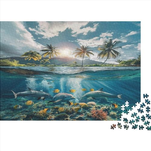 Meeresleben Puzzle Farbenfrohes 300 Teile Impossible Puzzle Herausforderung Puzzle Rahmen Puzzle Puzzle-Geschenk Delphine Für Die Ganze Familie von ChengzeTCo