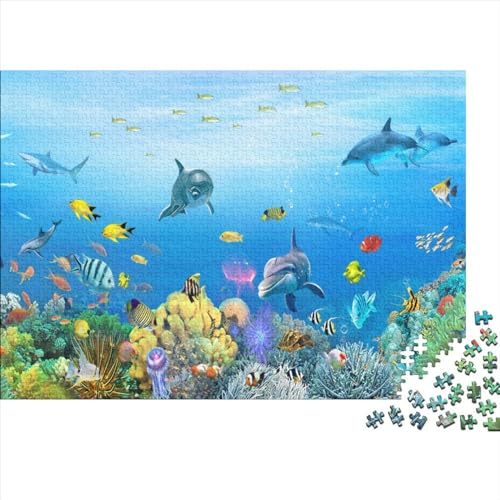 Meeresleben Puzzle Farbenfrohes 300 Teile Impossible Puzzle Schwieriges Puzzle Lustiges Kunstpuzzle Geschicklichkeitsspiel Delphine Für Die Ganze Familie 300pcs (40x28cm) von ChengzeTCo