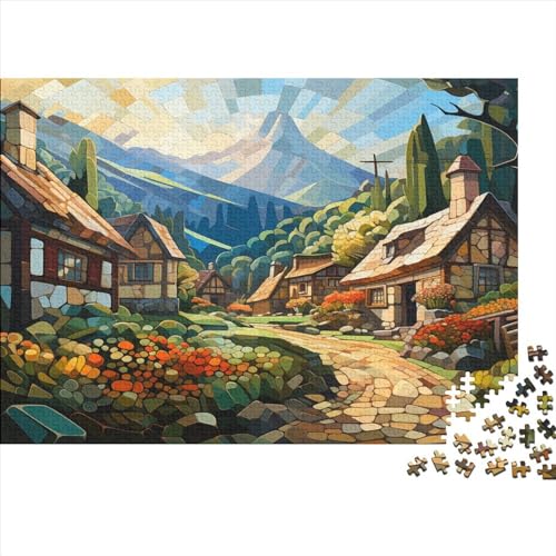 Mountain Dorf Cottage Puzzle Farbenfrohes 500 Teile Impossible Puzzle Herausforderung Puzzle Lustiges Kunstpuzzle Puzzle-Geschenk Erwachsene-Puzzle von ChengzeTCo