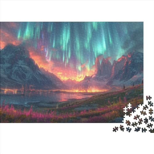 Norwegische Aurora Puzzle Farbenfrohes 300 Teile Impossible Puzzle Herausforderndes Puzzle Rahmen Puzzle Lernspiel Geschenk Für Erwachsene Teenager 300pcs (40x28cm) von ChengzeTCo