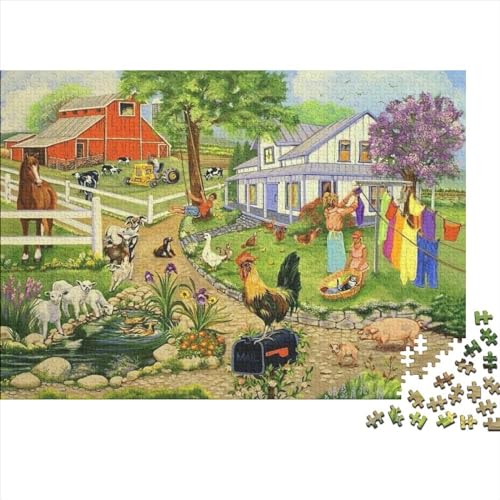 Tierfarm Hölzerne Puzzles 300 Teile Jigsaw Puzzle Tierparty Unmögliches Puzzle Tolles Geschenk Für Erwachsene Einzigartig Ostern Geschenke 300pcs (40x28cm) von ChengzeTCo