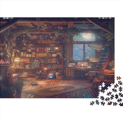 Verzauberte Bibliothek Puzzle Farbenfrohes 300 Teile Impossible Puzzle Herausforderung Puzzle Rahmen Puzzle Geschicklichkeitsspiel Wunderschön Für Die Ganze Familie von ChengzeTCo