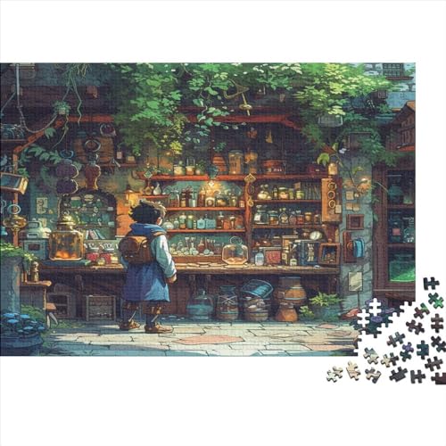 Verzauberte Bibliothek Puzzle Farbenfrohes 300 Teile Impossible Puzzle Herausforderung Puzzle Rahmen Puzzle Lernspiel Geschenk Wunderschön Erwachsene-Puzzle von ChengzeTCo