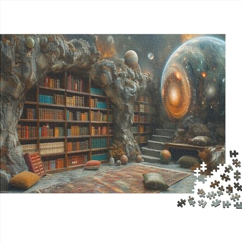 Verzauberte Bibliothek Puzzle Farbenfrohes 300 Teile Impossible Puzzle Schwieriges Puzzle Lustiges Kunstpuzzle Geschicklichkeitsspiel Wunderschön Erwachsene-Puzzle von ChengzeTCo