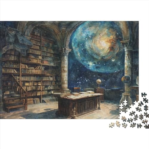 Verzauberte Bibliothek Puzzle Farbenfrohes 300 Teile Impossible Puzzle Schwieriges Puzzle Rahmen Puzzle Geschicklichkeitsspiel Wunderschön Erwachsene-Puzzle von ChengzeTCo