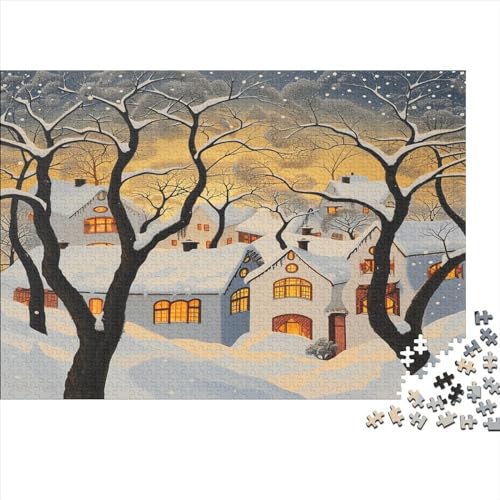 Winterliche Schneelandschaft Hölzerne Puzzles 1000 Teile Toys Puzzles Hut in The Snow Herausforderndes Spiel Für Die Ganze Familie Ideal Als Ostern Geschenke 1000pcs (75x50cm) von ChengzeTCo