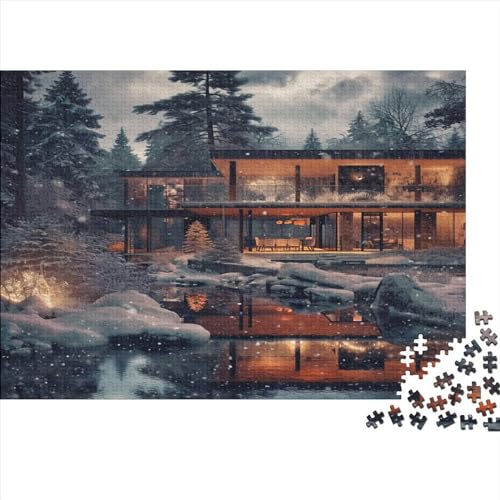 Winterliche Schneelandschaft Hölzerne Puzzles 1000 Teile Toys Puzzles Hut in The Snow Herausforderndes Spiel Für Erwachsene Geschenke Retro Ostern Geschenke 1000pcs (75x50cm) von ChengzeTCo