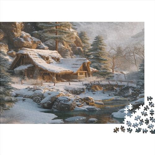 Winterliche Schneelandschaft Hölzerne Puzzles 1000 Teile Toys Puzzles Hut in The Snow Unmögliches Puzzle Für Erwachsene Geschenke Einzigartig Ostern Geschenke 1000pcs (75x50cm) von ChengzeTCo