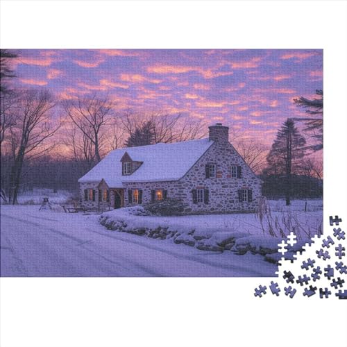 Winterliche Schneelandschaft Hölzerne Puzzles 300 Teile Jigsaw Puzzle Hut in The Snow Herausforderndes Spiel Für Die Ganze Familie Retro Ostern Geschenke 300pcs (40x28cm) von ChengzeTCo