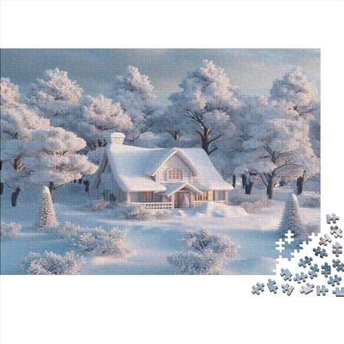 Winterliche Schneelandschaft Hölzerne Puzzles 300 Teile Stress Relieving Puzzles Hut in The Snow Unmögliches Puzzle Für Die Ganze Familie Einzigartig Ostern Geschenke 300pcs (40x28cm) von ChengzeTCo