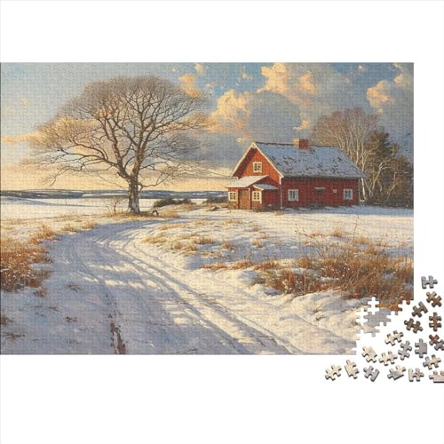 Winterliche Schneelandschaft Hölzerne Puzzles 300 Teile Stress Relieving Puzzles Hut in The Snow Unmögliches Puzzle Für Die Ganze Familie Einzigartig Ostern Geschenke 300pcs (40x28cm) von ChengzeTCo