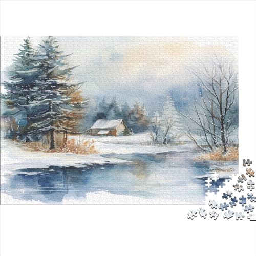 Winterliche Schneelandschaft Hölzerne Puzzles 300 Teile Toys Puzzles Hut in The Snow Herausforderndes Spiel Tolles Geschenk Für Erwachsene Einzigartig Ostern Geschenke 300pcs (40x28cm) von ChengzeTCo