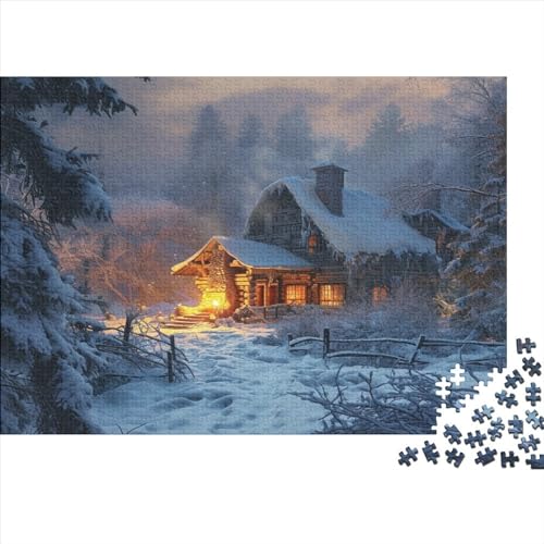 Winterliche Schneelandschaft Hölzerne Puzzles 300 Teile Toys Puzzles Hut in The Snow Unmögliches Puzzle Für Die Ganze Familie Heimdekoration Ostern Geschenke 300pcs (40x28cm) von ChengzeTCo