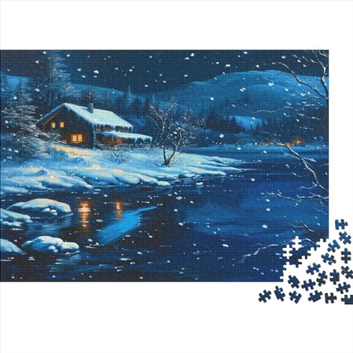 Winterliche Schneelandschaft Hölzerne Puzzles 500 Teile Jigsaw Puzzle Hut in The Snow Unmögliches Puzzle Für Die Ganze Familie Einzigartig Ostern Geschenke 500pcs (52x38cm) von ChengzeTCo