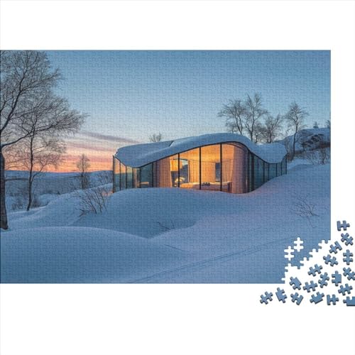 Winterliche Schneelandschaft Hölzerne Puzzles 500 Teile Toys Puzzles Hut in The Snow Herausforderndes Spiel Für Erwachsene Geschenke Heimdekoration Ostern Geschenke 500pcs (52x38cm) von ChengzeTCo