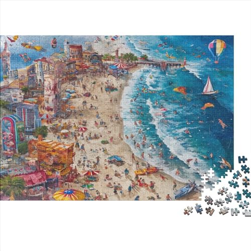 lebhafter Strand Puzzle Farbenfrohes 300 Teile Impossible Puzzle Herausforderung Puzzle Rahmen Puzzle Puzzle-Geschenk Für Erwachsene Teenager 300pcs (40x28cm) von ChengzeTCo