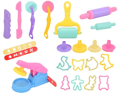 Chenivesss 22 Stück Knete Zubehör, Knete Set, Knetwerkzeug für Kinder, Knetwerkzeug Teig Plastilin Werkzeuge, Küchenspielzeug, Knete Zubehör Kinder, Clay Extruder Ausstechformen von Chenivesss