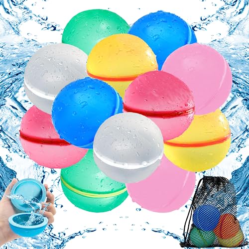 Chennyfun 12 Pcs Wiederverwendbare Wasserballons, Weicher Silikon-Bunt Wasserballon, Selbstschließend Schnellfüller Wasserbomben, Wasser Kampf, Wasserspielzeug Familienspiel für Kinder Sommer Draussen von Chennyfun