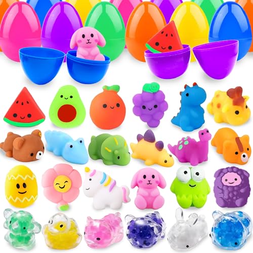 Chennyfun 24 Stück Ostereier Gefüllt mit Mochi Squishy, Kawaii Mini Mochi Set mit Wasse Perlen für Jungen Mädchen, Anti Stress Toys für ADHS und Autismus, Kinder Erwachsene Party Geburtstag Geschenk von Chennyfun