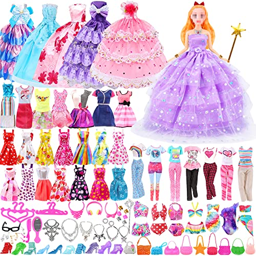 Chennyfun 67 Kleidung Schuhe für Puppen = 4 Abendkleider + 5 Fashion Kleidung Outfit + 5 Mini Kleider + 3 Badeanzug + 10 Paar Schuhe+40 Zubehör, Röcke Puppenzubehör Outfit für 11,5 Zoll Mädchen Puppen von Chennyfun