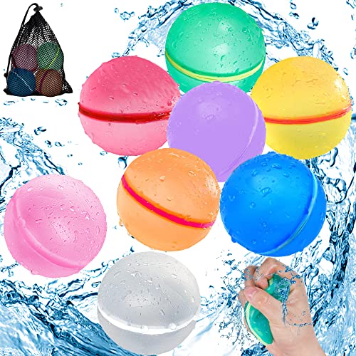 Chennyfun 8 Pcs Weicher Silikon-Bunt Wasserballon, Farblich Gemischt Wiederverwendbare Wasserballons, Selbstschließend Schnellfüller Wasserbomben, Wasserspielzeug für Kinder Sommer Draussen von Chennyfun