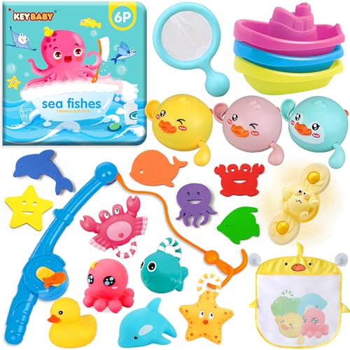 Chennyfun Baby Badespielzeug Wasserspielzeug, 23Pcs Kinder Badewanne Spielzeug mit Angelspielzeug, Badewannenspielzeug Baby Kinder Spielzeug-Gummi-Ente, Oktopus & Plastikboot für 1-5 Jahre Baby von Chennyfun