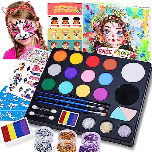 Chennyfun Kinderschminke Set, 16 Farben Children's Face Paint Set, waschbar für Kunstausstellung Halloween Party Colsplay Makeup Body Festliche Gesichtsfarbe Kinder, Geschenk für Halloween & Fasching von Chennyfun