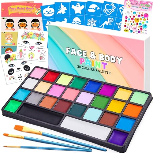 Chennyfun Kinderschminke Set,28 Farben Children's Face Paint Set, Waschbar für Kunstausstellung Halloween Party Colsplay Makeup Body Festliche Gesichtsfarbe Kinder,Geschenk für Easter & Fasching von Chennyfun