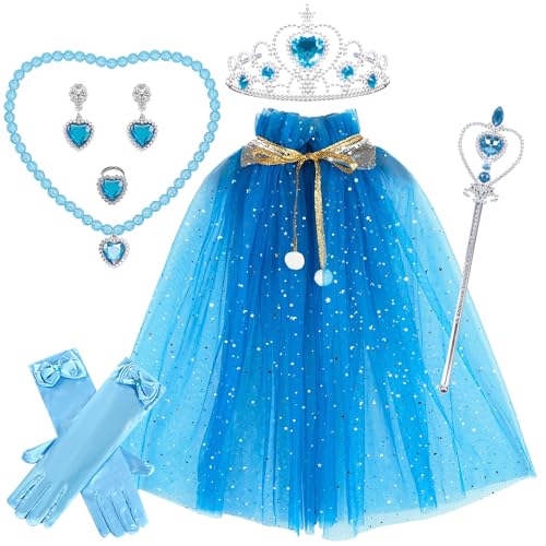 Chennyfun Prinzessin Umhang Mädchen, Kostüm Kinder Mädchen,Kostüm Prinzessin Mädchen mit Krone Halskette Ohrringe Zauberstab,Party Kostüm Karneval Cosplay für Mädchen Halloween Kostüm von Chennyfun