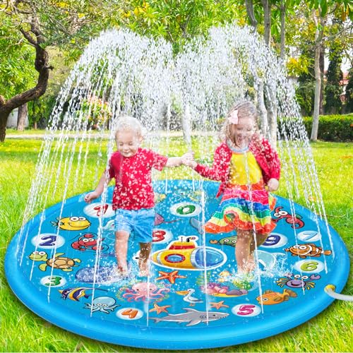 Chennyfun Sommer Sprinkler Wasserspielmatte 170 cm, Großes Runden Aufblasbar Splash Spielmatte, Outdoor Sommer Wasserspielzeug für Familie Aktivitäten/Strand/Garten für Jungen,Mädchen,Haustiere Chennyfun Sommer Sprinkler Wasserspielmatte 170 cm, Großes Runden Aufblasbar Splash Spielmatte, Outdoor Sommer Wasserspielzeug für Familie Aktivitäten/Strand/Garten für Jungen,Mädchen,Haustiere von Chennyfun
